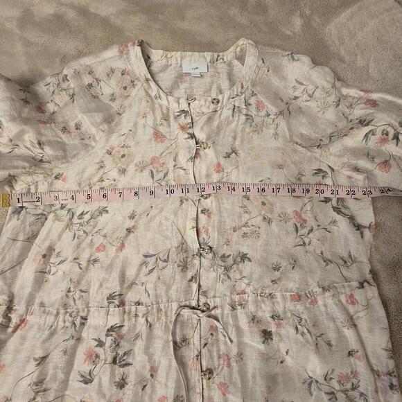 New Women’s J.Jill button long sleeve peach floral Linen tunic blouse top size L - Picture 7 of 9